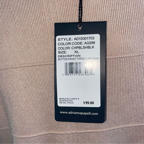 Tipped Button Front Cardigan Champagne Blush/ Black XL NWT - Picture 11 of 11